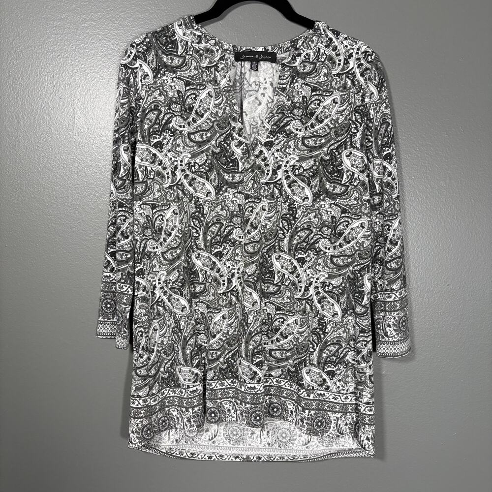 Jasmine & Juliana Women's Black & White Paisley Preppy Top - Size Small - Career